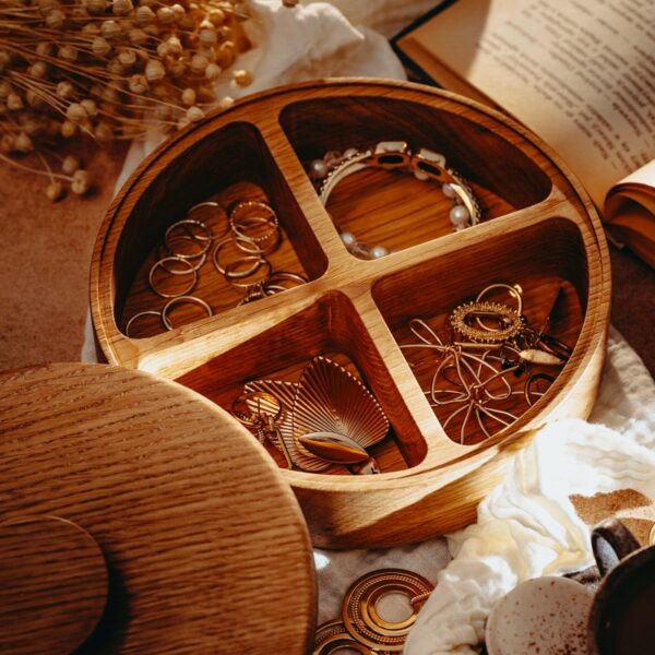 drewniane dekoracje, wyroby z drewna do domu, duża miska na przekąski, drewniana miska z przykrywką, pojemnik na biżuterię
